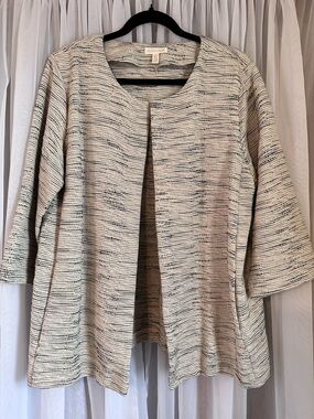 Eileen Fisher Textured Open-Front 3/4 Sleeve Jacket in Cream and Black size L